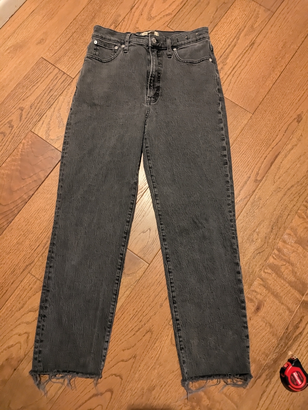 MADEWELL Perfect Vintage Straight Distressed Jeans Charcoal Gray Black Size 28